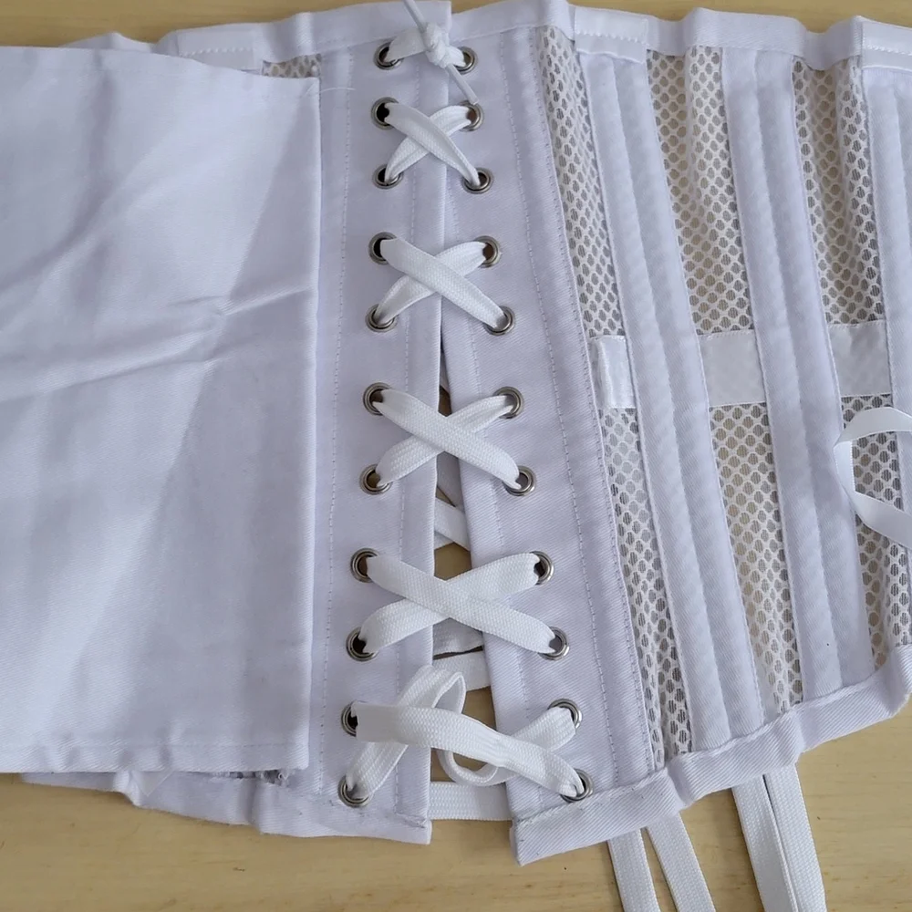 Vintage Mesh Boned Corsette Lace Up Waist Trainer Support Cosplay White Small